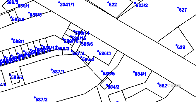 Parcela st. 586/3 v KÚ Uhříněves, Katastrální mapa