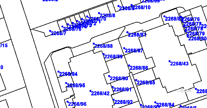 Parcela st. 2268/89 v KÚ Uhříněves, Katastrální mapa