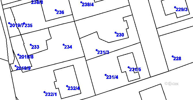 Parcela st. 231/3 v KÚ Uhříněves, Katastrální mapa