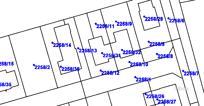 Parcela st. 2258/31 v KÚ Uhříněves, Katastrální mapa