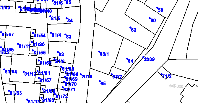 Parcela st. 63/1 v KÚ Uhříněves, Katastrální mapa