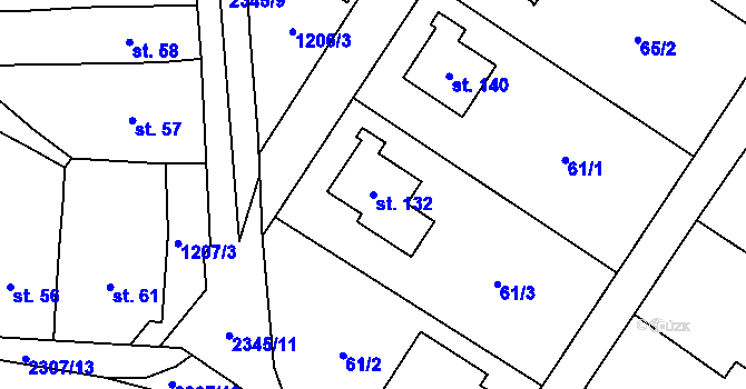 Parcela st. 132 v KÚ Uhřínov u Velkého Meziříčí, Katastrální mapa