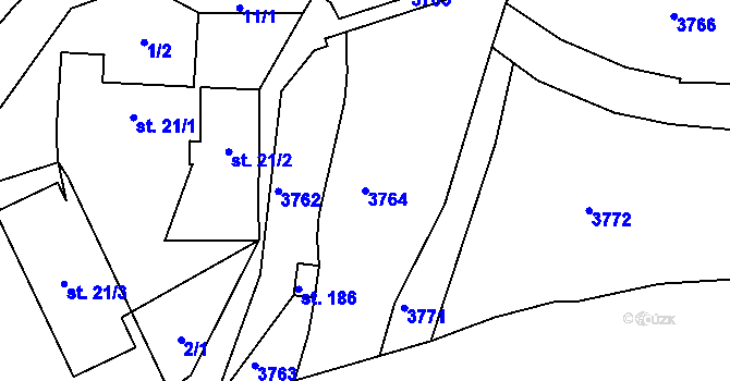 Parcela st. 3764 v KÚ Uhřínov u Velkého Meziříčí, Katastrální mapa