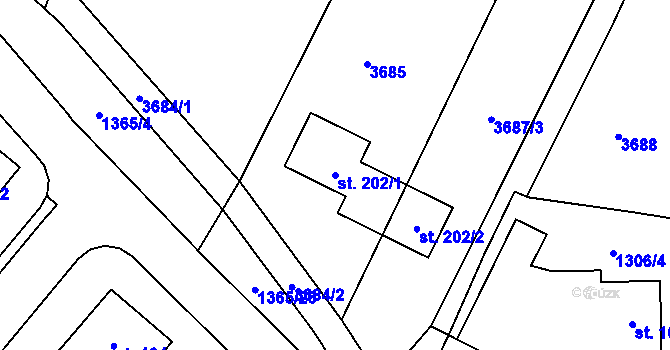 Parcela st. 202/1 v KÚ Uhřínov u Velkého Meziříčí, Katastrální mapa