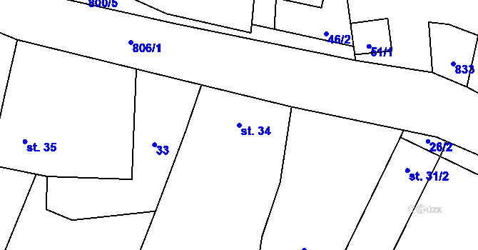 Parcela st. 34 v KÚ Uhřínov u Hranic, Katastrální mapa