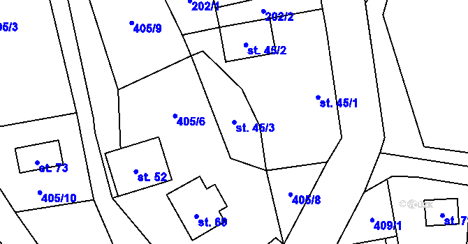 Parcela st. 45/3 v KÚ Uhřínov u Hranic, Katastrální mapa