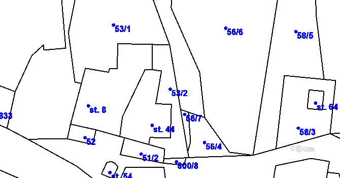 Parcela st. 53/2 v KÚ Uhřínov u Hranic, Katastrální mapa