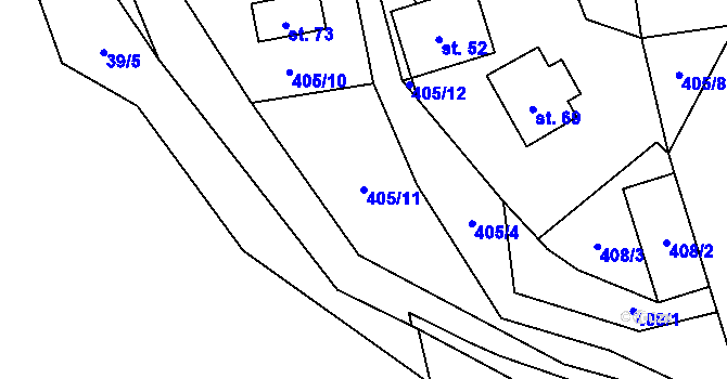 Parcela st. 405/11 v KÚ Uhřínov u Hranic, Katastrální mapa