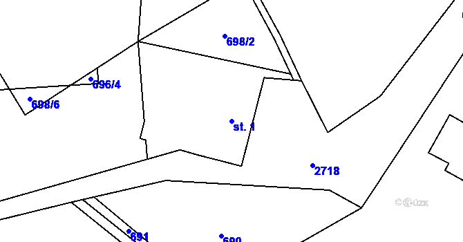 Parcela st. 1 v KÚ Velký Uhřínov, Katastrální mapa