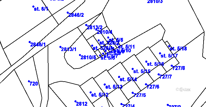 Parcela st. 5/7 v KÚ Velký Uhřínov, Katastrální mapa