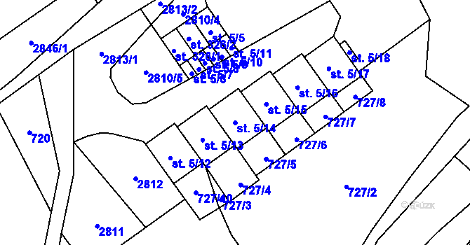 Parcela st. 5/14 v KÚ Velký Uhřínov, Katastrální mapa