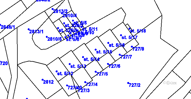 Parcela st. 5/15 v KÚ Velký Uhřínov, Katastrální mapa