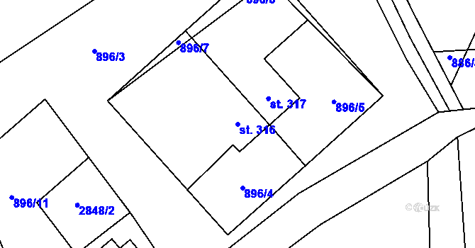 Parcela st. 316 v KÚ Velký Uhřínov, Katastrální mapa
