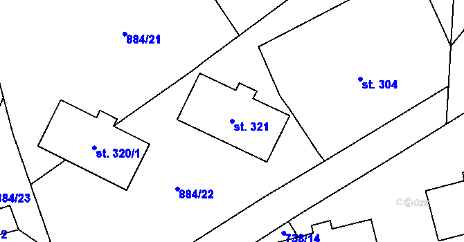 Parcela st. 321 v KÚ Velký Uhřínov, Katastrální mapa