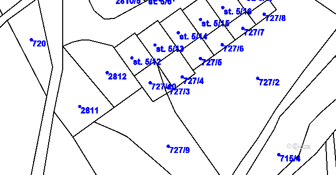 Parcela st. 727/3 v KÚ Velký Uhřínov, Katastrální mapa