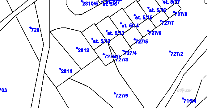 Parcela st. 727/10 v KÚ Velký Uhřínov, Katastrální mapa