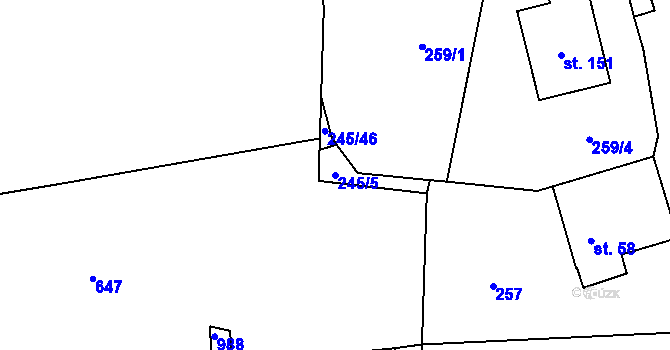 Parcela st. 245/5 v KÚ Uhřínovice u Jihlavy, Katastrální mapa