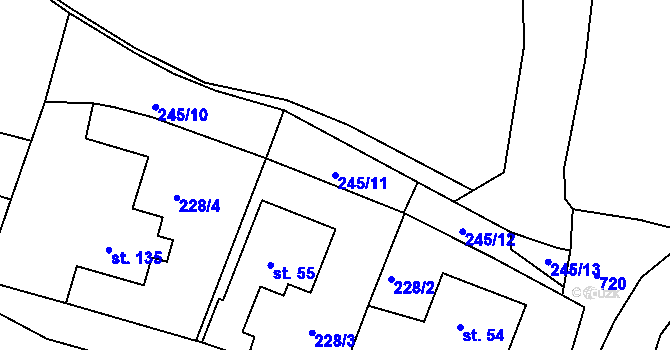 Parcela st. 245/11 v KÚ Uhřínovice u Jihlavy, Katastrální mapa