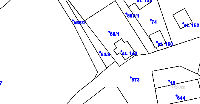 Parcela st. 64/4 v KÚ Uhřínovice u Jihlavy, Katastrální mapa