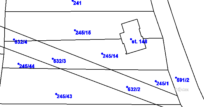 Parcela st. 245/14 v KÚ Uhřínovice u Jihlavy, Katastrální mapa