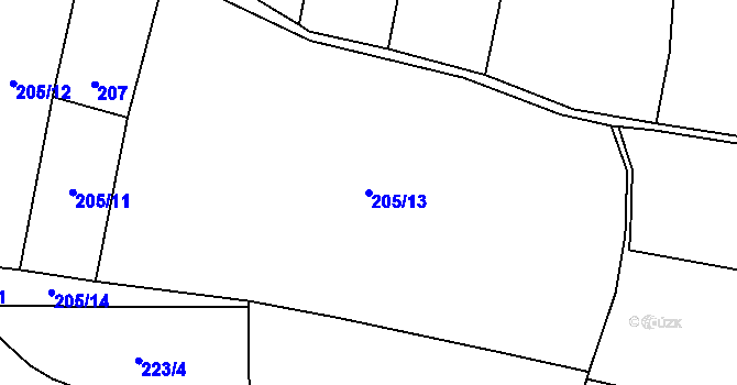 Parcela st. 205/13 v KÚ Uhy, Katastrální mapa