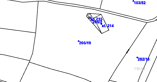 Parcela st. 205/19 v KÚ Uhy, Katastrální mapa