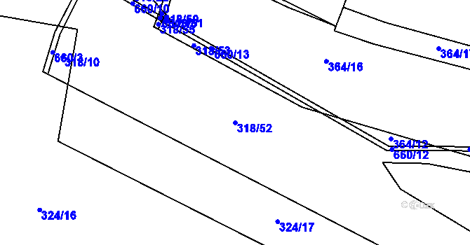 Parcela st. 318/52 v KÚ Uhy, Katastrální mapa