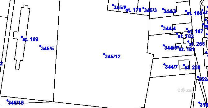 Parcela st. 345/12 v KÚ Uhy, Katastrální mapa