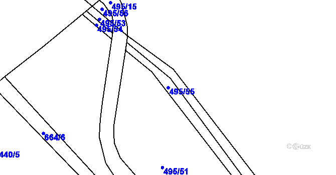 Parcela st. 495/55 v KÚ Uhy, Katastrální mapa