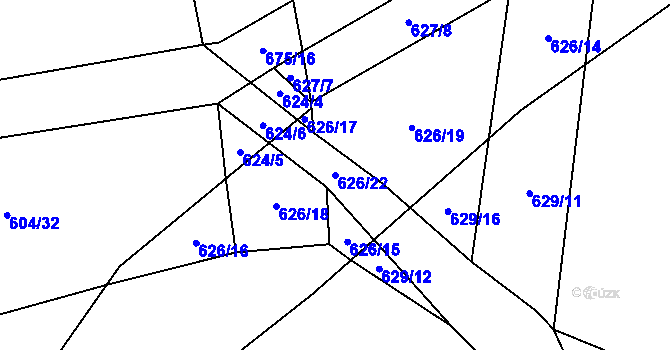 Parcela st. 626/22 v KÚ Uhy, Katastrální mapa