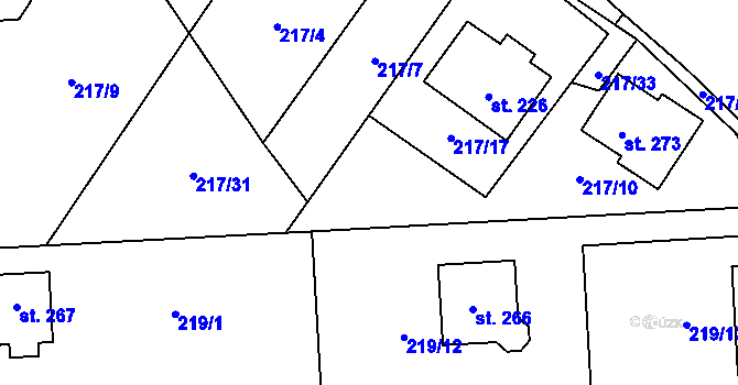 Parcela st. 217/32 v KÚ Uhy, Katastrální mapa