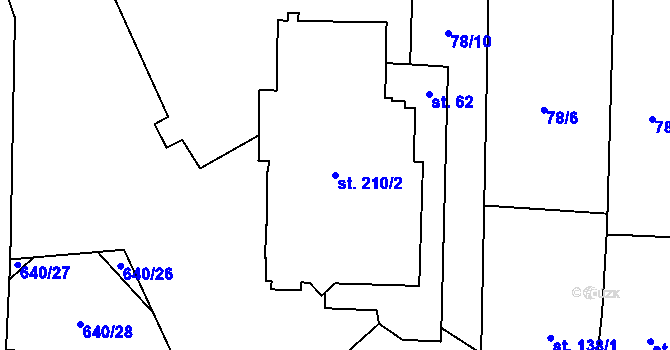 Parcela st. 210/2 v KÚ Uhy, Katastrální mapa