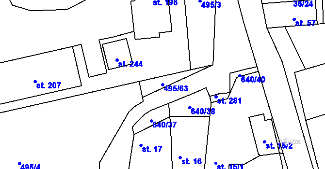 Parcela st. 495/63 v KÚ Uhy, Katastrální mapa