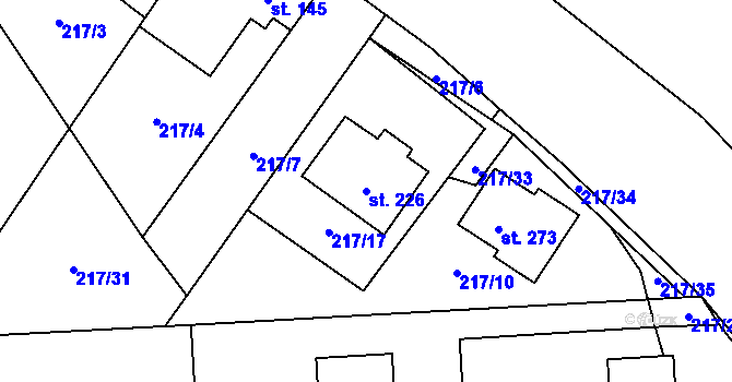 Parcela st. 226 v KÚ Uhy, Katastrální mapa