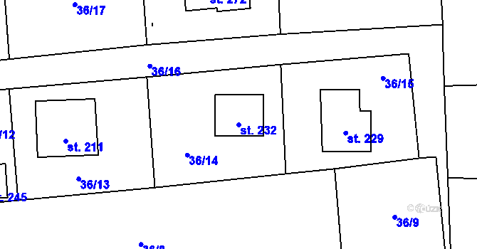 Parcela st. 232 v KÚ Uhy, Katastrální mapa