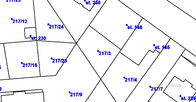 Parcela st. 217/3 v KÚ Uhy, Katastrální mapa