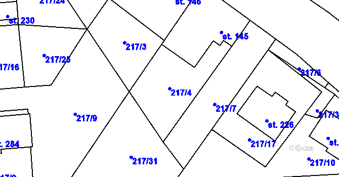 Parcela st. 217/4 v KÚ Uhy, Katastrální mapa