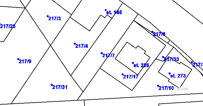 Parcela st. 217/7 v KÚ Uhy, Katastrální mapa