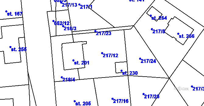 Parcela st. 217/12 v KÚ Uhy, Katastrální mapa
