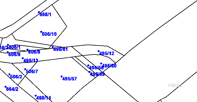 Parcela st. 495/12 v KÚ Uhy, Katastrální mapa