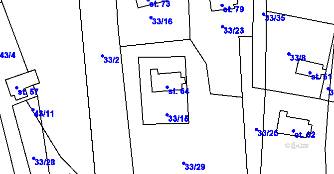 Parcela st. 64 v KÚ Dolní Čepí, Katastrální mapa