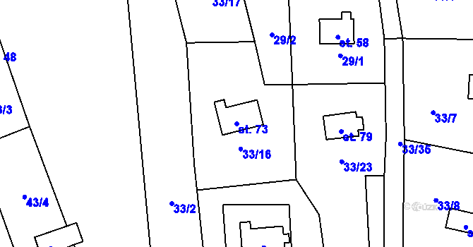 Parcela st. 73 v KÚ Dolní Čepí, Katastrální mapa