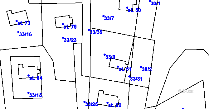 Parcela st. 33/8 v KÚ Dolní Čepí, Katastrální mapa