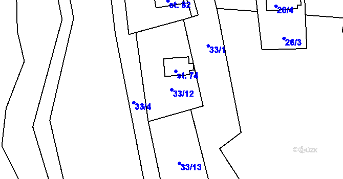 Parcela st. 33/12 v KÚ Dolní Čepí, Katastrální mapa