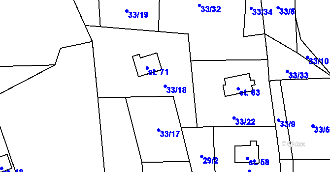Parcela st. 33/18 v KÚ Dolní Čepí, Katastrální mapa