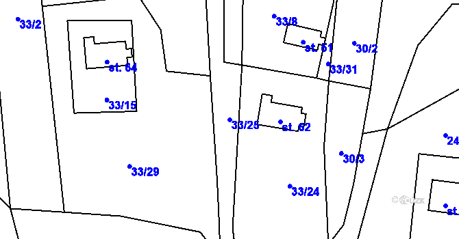 Parcela st. 33/25 v KÚ Dolní Čepí, Katastrální mapa