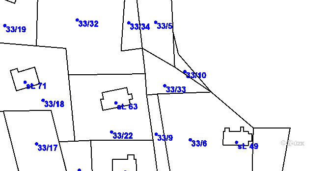 Parcela st. 33/33 v KÚ Dolní Čepí, Katastrální mapa