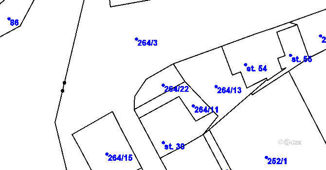 Parcela st. 264/22 v KÚ Dolní Čepí, Katastrální mapa