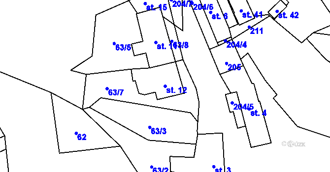 Parcela st. 12 v KÚ Horní Čepí, Katastrální mapa