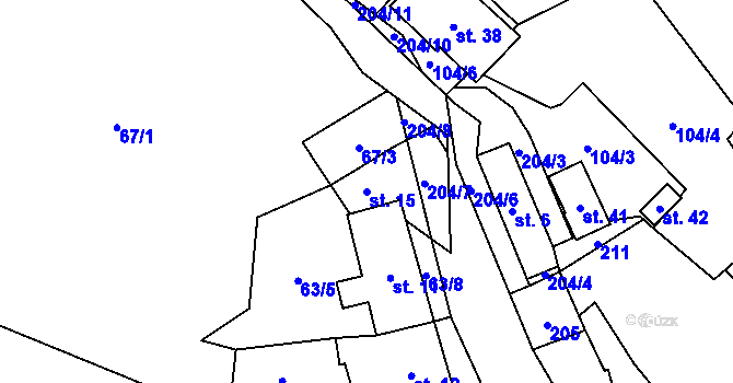Parcela st. 15 v KÚ Horní Čepí, Katastrální mapa